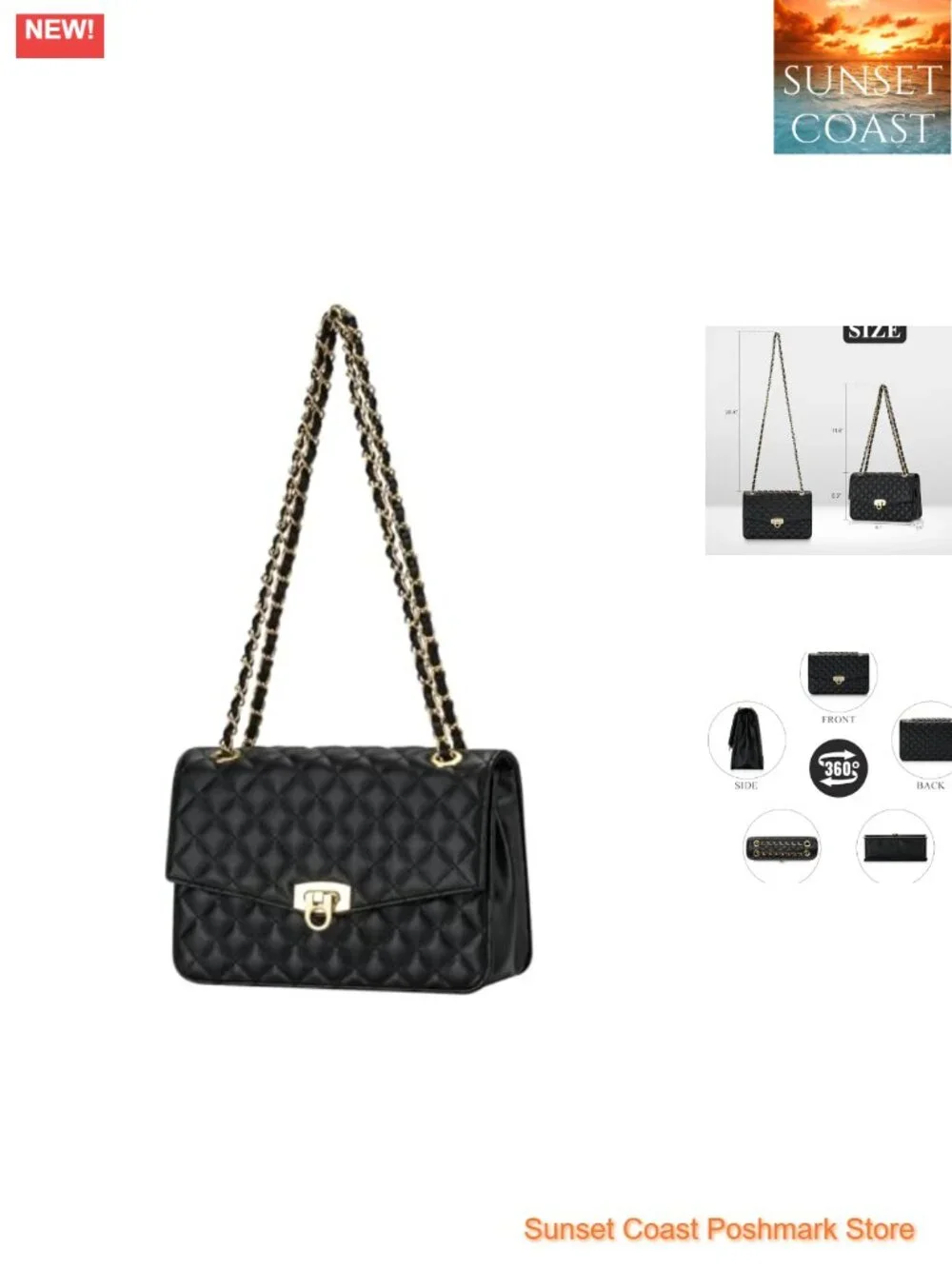 Quilted Vegan Leather Crossbody Bag with Chain Strap, Small Shoulder Purse